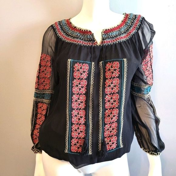 MM Couture Black Boho Embroidered Top - Picture 3 of 11